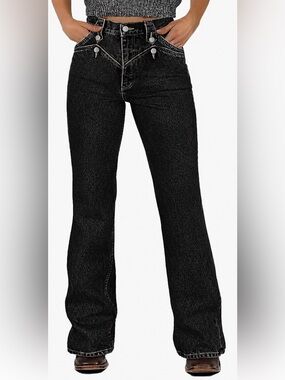 Flamingals Wash Button Decor High Rise Bootcut Jeans Size Large NWT